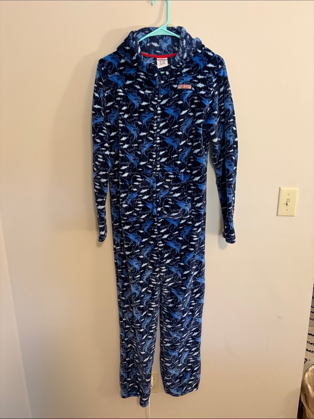 Vineyard Vines Blue Shark-Print Kids Hooded Onesie Pajamas